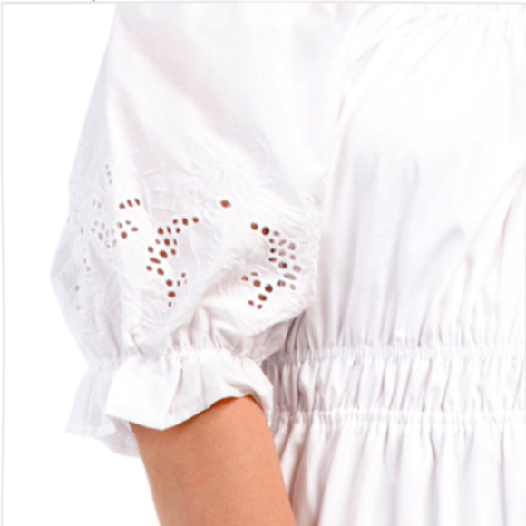 NWT Nanette Lepore Eyelet Puff Off the Shoulder Ruffle Hem Cotton Midi Dress - Picture 3 of 5